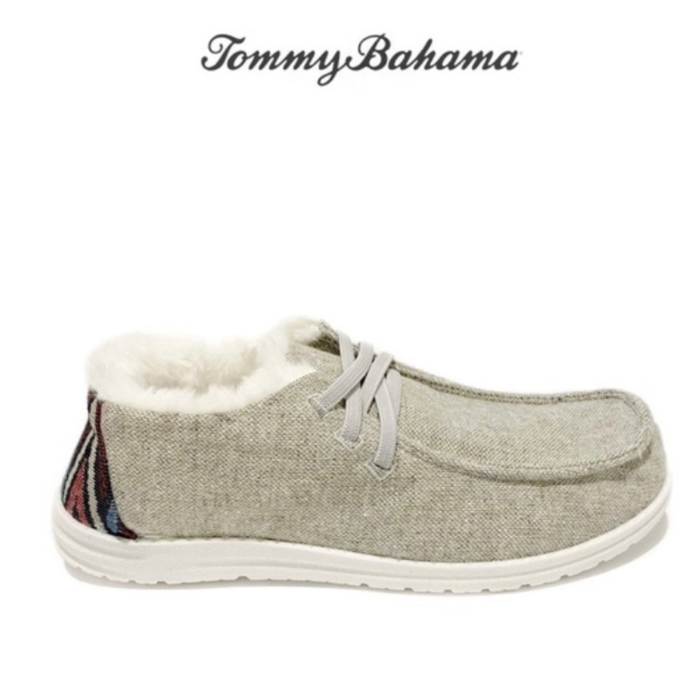 Tommy Bahama Gray Faux Fur Slip On Loafers Shoes 7.5 Aztec Design HEY DUDE